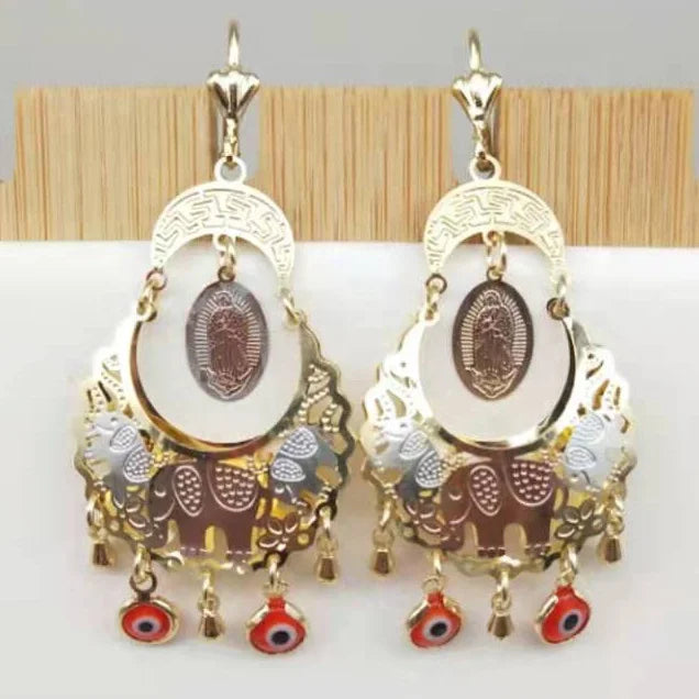 Custom 14k Gold Virgin Mary Butterfly Elephant Evil Eye Dangle Drop Toppik Accessories Fashionable Men's Women's Earrings 21524