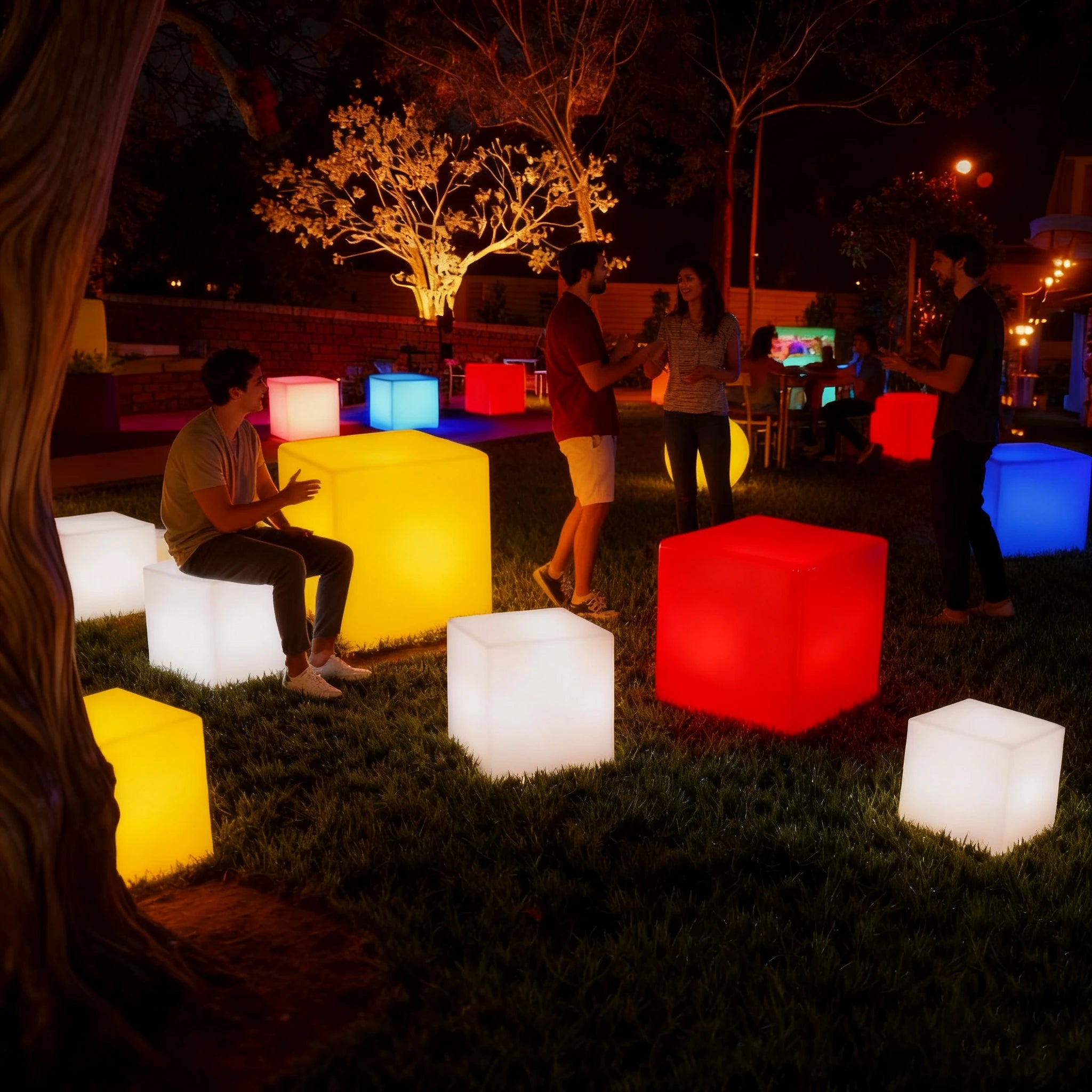 Manufacturer Wholesale Outdoor Party bar Chairs Luminous square Chairs 16 Lighting Effects IP65 Waterproof