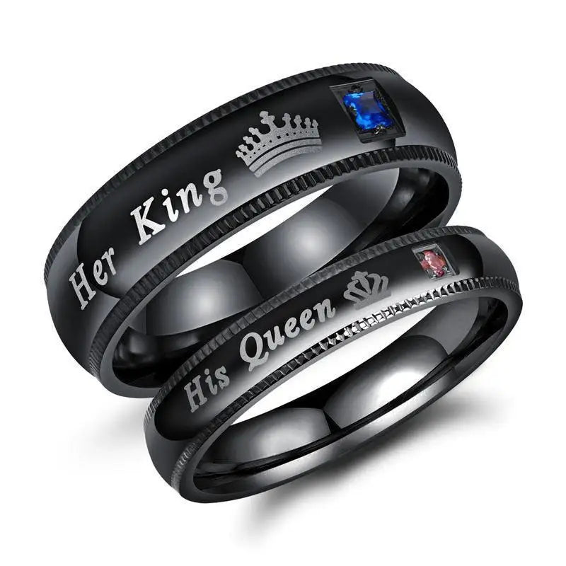 Wholesale Black Stainless Steel His Queen Her King Jewelry Diamond Ring Crown Couple Ring for Women or Men