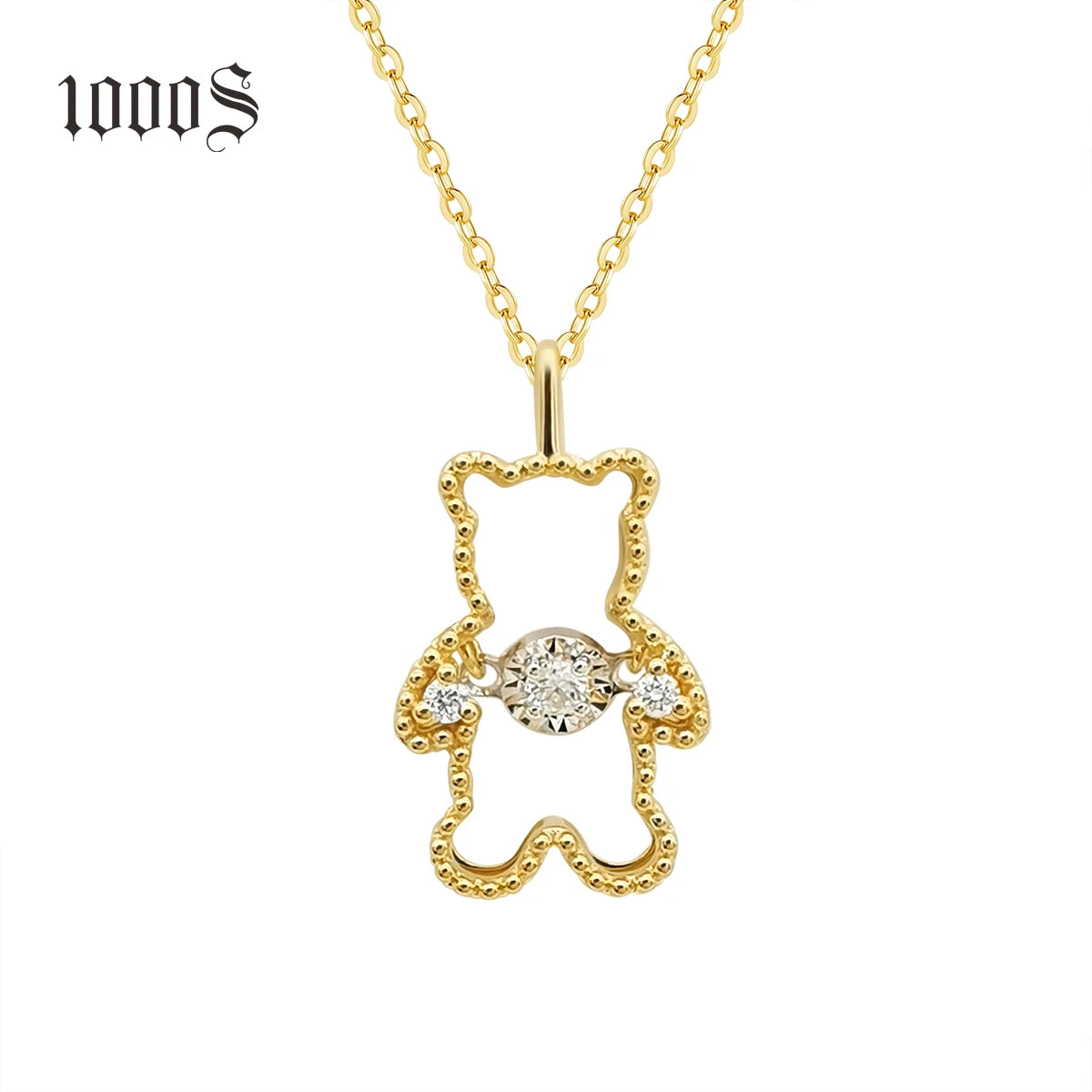 18K Solid Gold Round Brilliant Cut Diamond Pendant Chain Bear Necklace Women's Anniversary Jewelry Wholesale
