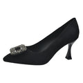 New Style High Heels for Commuting Large Size Women's Shoes with Exquisite Water Diamond Fine Heel and Pointed Toe in Black