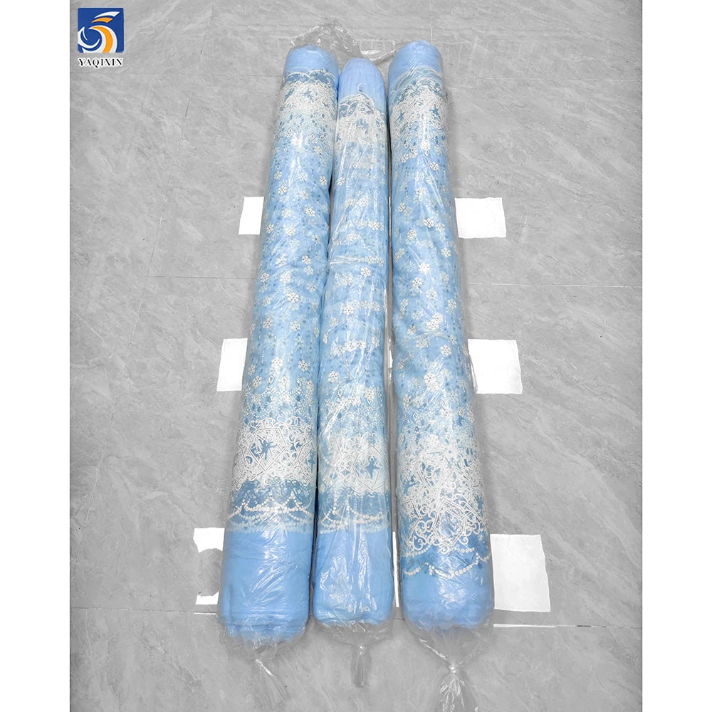 YX967 Clearing Out Inventory at a Loss Cheap Bulk Fabric Wholesale Blue and White Snowflake Printed Tulle Fabric for Sales