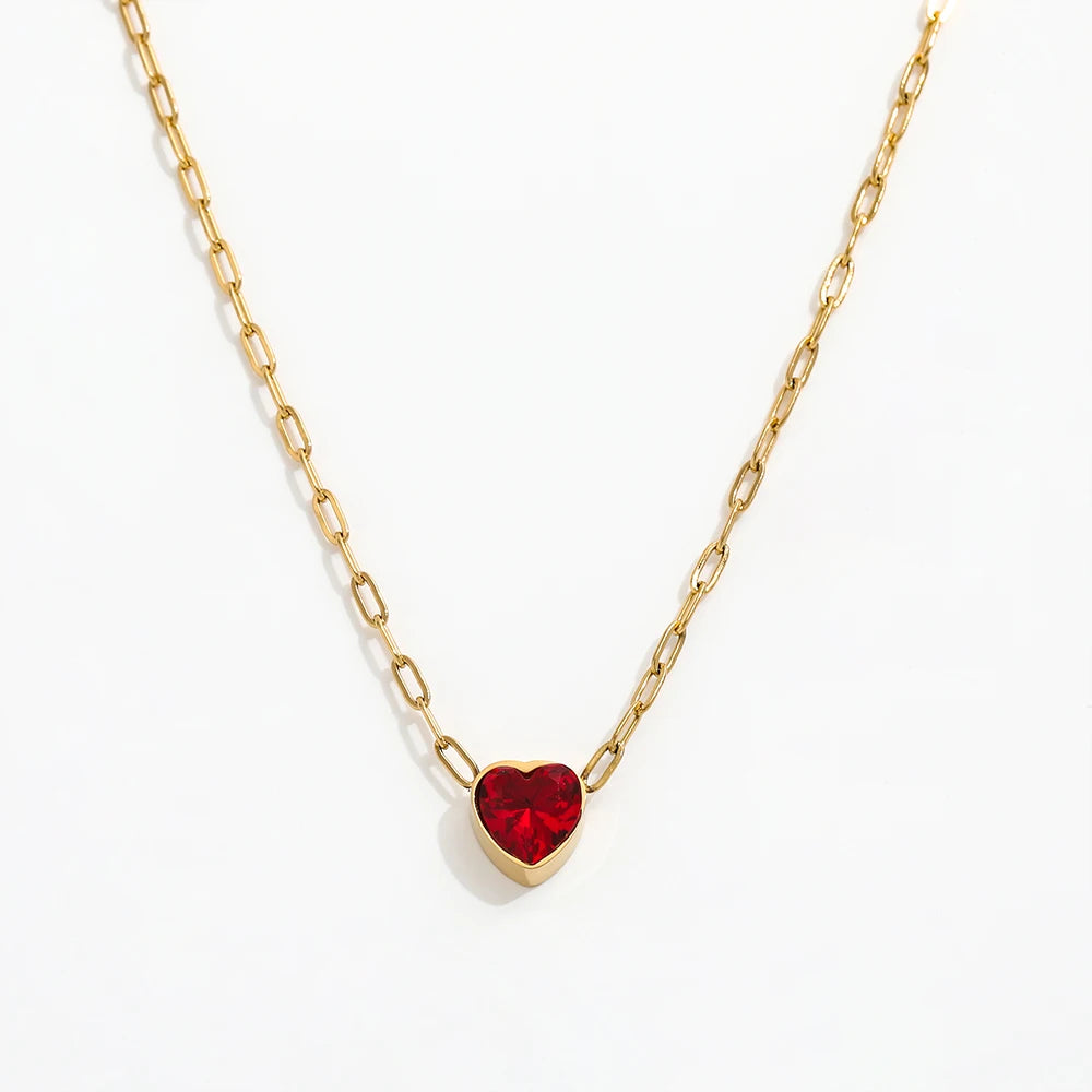 JOOLIM Ready to Ship High End Stainless Steel Shinny Dainty Red Heart Zircoia Pendant Necklace 18K Gold Plated Jewelry Wholesale