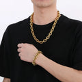 Unisex Stainless Steel Punk Style Thick Nail Links Necklace Bracelet Jewelry Set