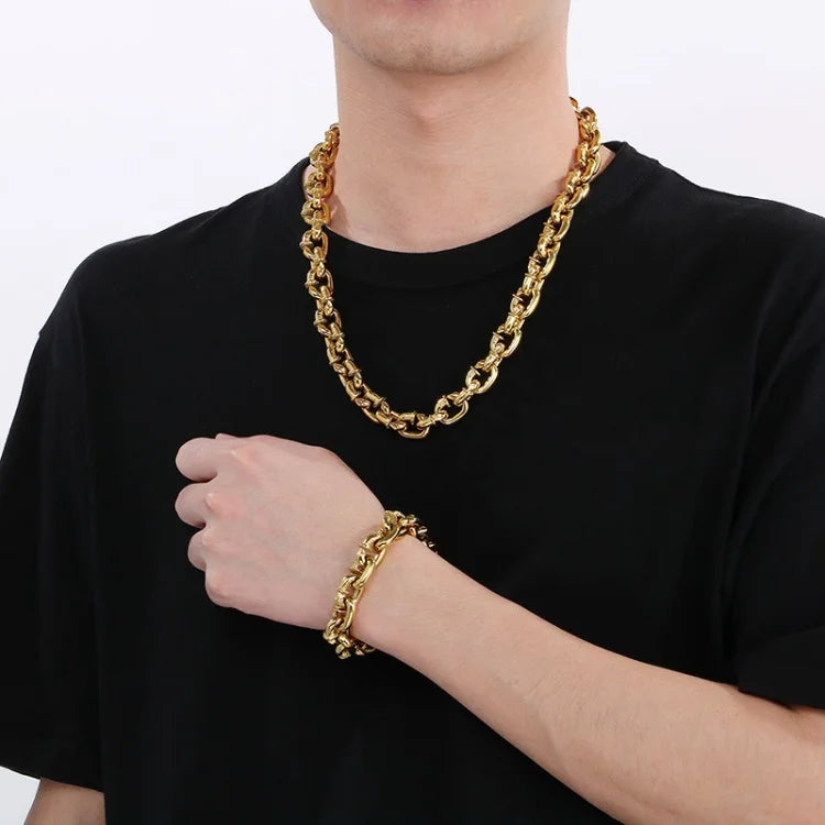 Unisex Stainless Steel Punk Style Thick Nail Links Necklace Bracelet Jewelry Set