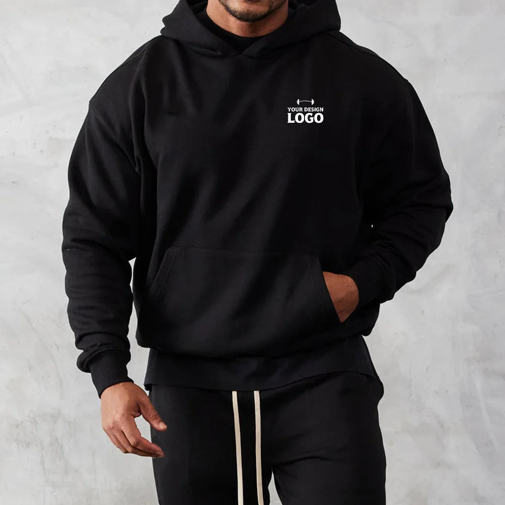 Custom Logo Puff Printing Hoodie Men Pullover Plain Oversized Thick Streetwear Boxy Designer French Terry 100% Cotton Hoodies