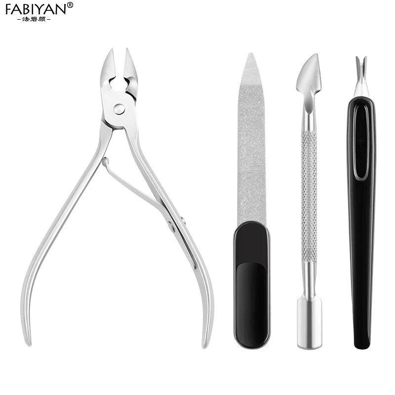 4 In1 Stainless Steel Manicure Set Nail Cuticle Nipper Double-ended Mini Nail Pusher Stainless Steel Nial File Cuticle Fork