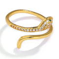 Adjustable Finger Gold Plated Snake Design Bands Ladies Fine Jewelry Green & White Cubic Zirconia S925 Silver Rings for Women