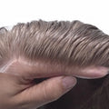 HS1V Men's 0.06mm Ultra-Thin Skin Toupee 8x10 In-Stock Natural Hair System With Wave Style Virgin Model Wholesale Advantage
