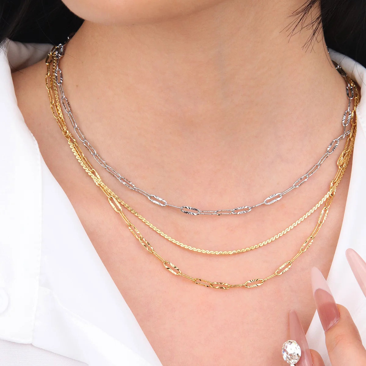 Chris April 316L Stainless Steel Lacy Links Laser Texure Chains Gold Chain 18k for Women