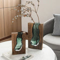 Drop Shipping Nordic Log Solid Wood Transparent Glass Vase Home Designer Decoration Home Hotel Board Glass Vase
