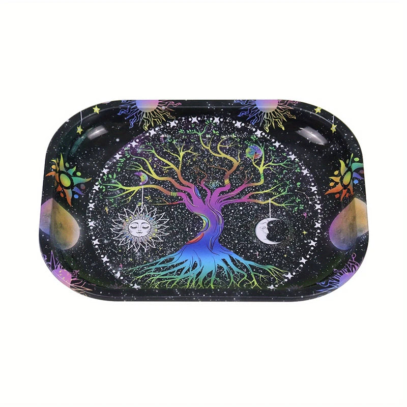 Wholesale Hot Selling Customized 18*14cm Rolling Trays Lucky Tree Pattern Metal Tray for Smoking