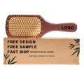 Custom Logo Air Cushion Massage Comb Hand Made Bamboo Hair Brush Wooden Paddle Brush Bristles Detangler Cleaner Comb With Box