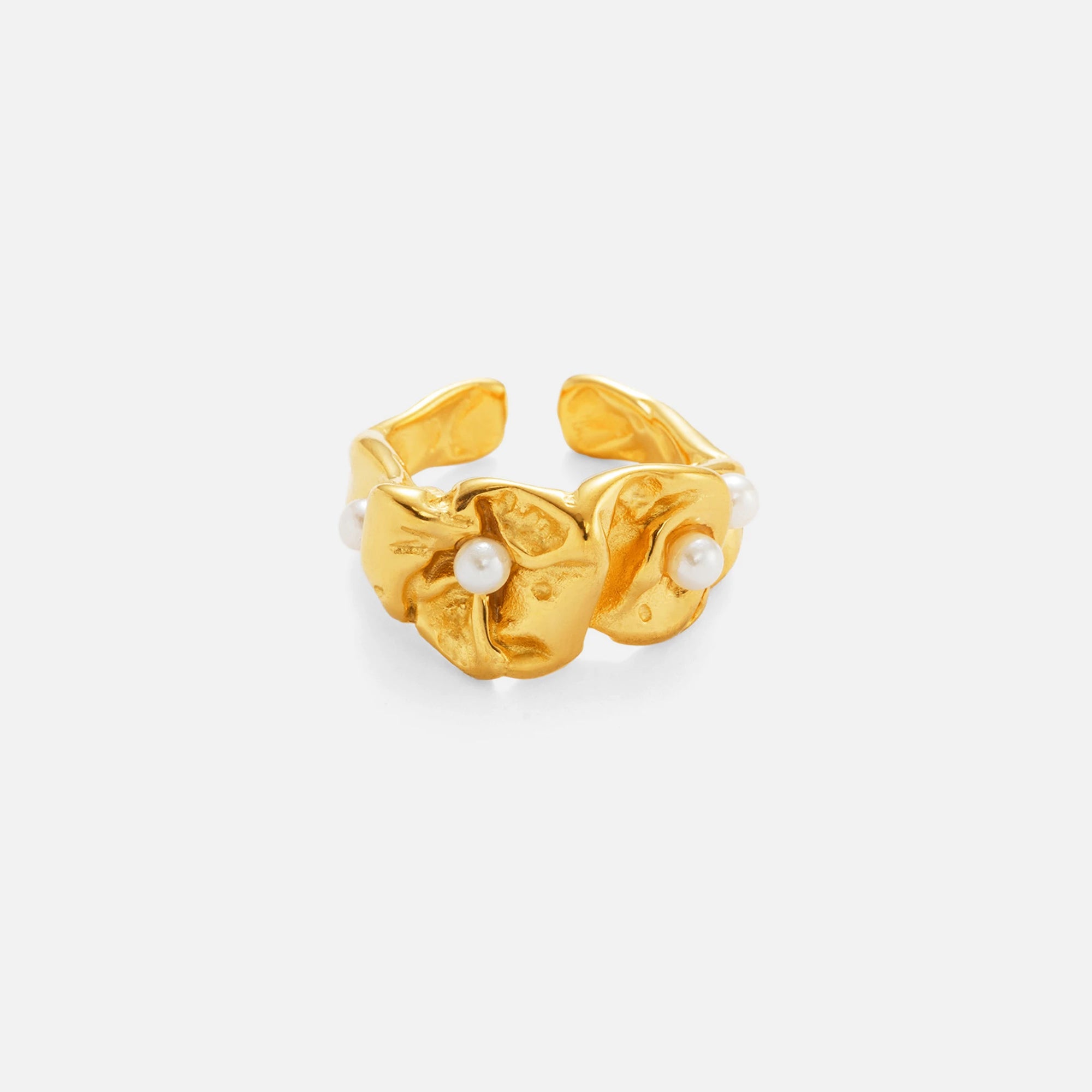 Dazan New HOT Winter INS Trendy 18k PVD Gold Plated Stainless Steel Vintage Ruffled Irregular Pearl Ring Elegant Lady Jewelry