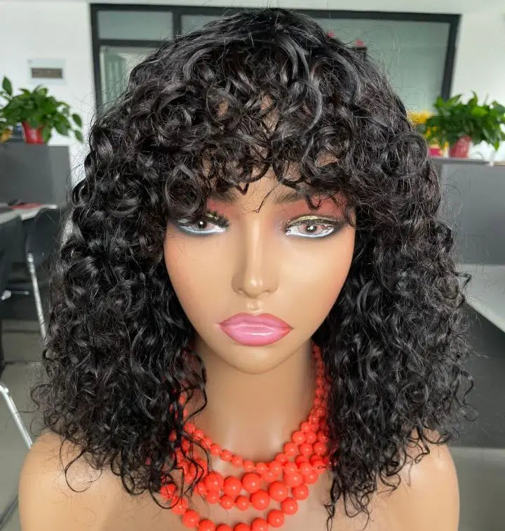 Mayqueen Wholesale Natural Wave Water Wave Short bob Human Hair Wigs with Bang Fringe for Black Women