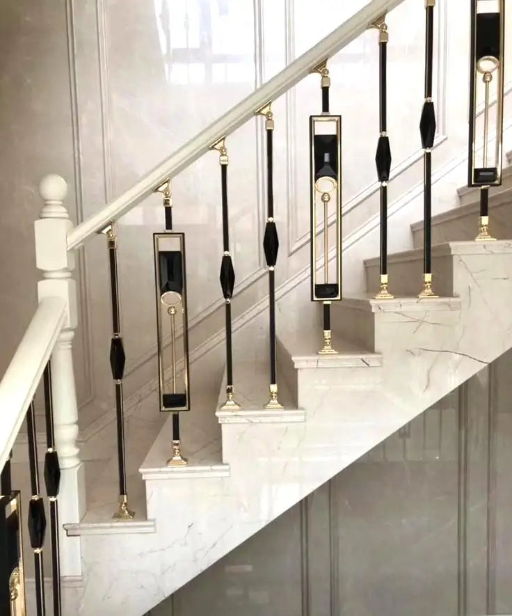 Luxury Modern Gold Black Aluminum Alloy Stair Balusters Railings Indoor Decoration DIY Install Floor Mounted Water/Rust