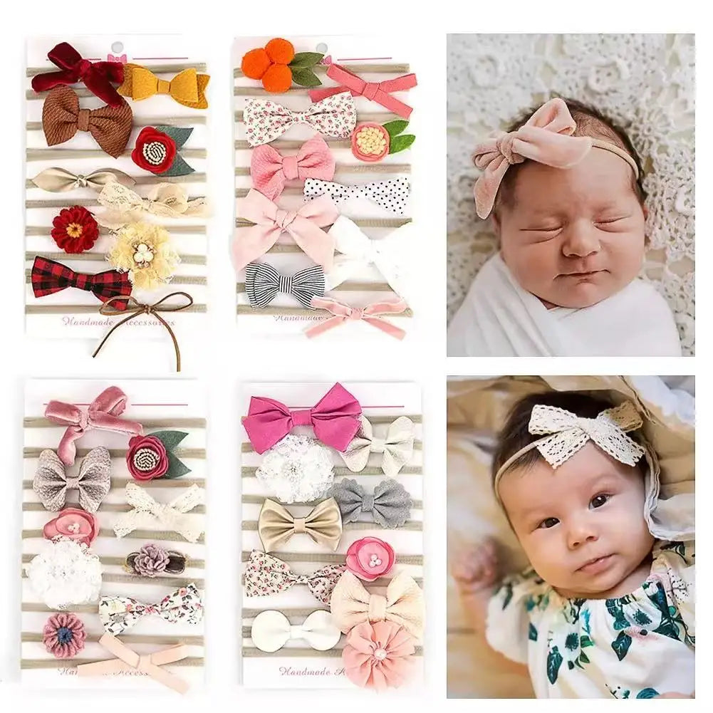 High Quality 8-Pcs Set Floral Bow Baby Nylon Headband Simple Kids Hair Accessories