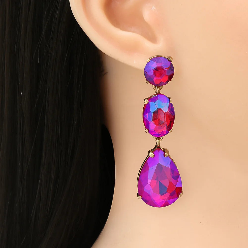 Fashion Personalized Water Drop Shaped Colorful Diamond Inlaid Long Drop Earrings for Women's Jewelry