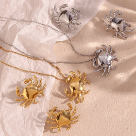 Dreamshow PVD Gold Plated Jewelry Crab Pendant Necklace and Earrings Set Stainless Steel Jewelry