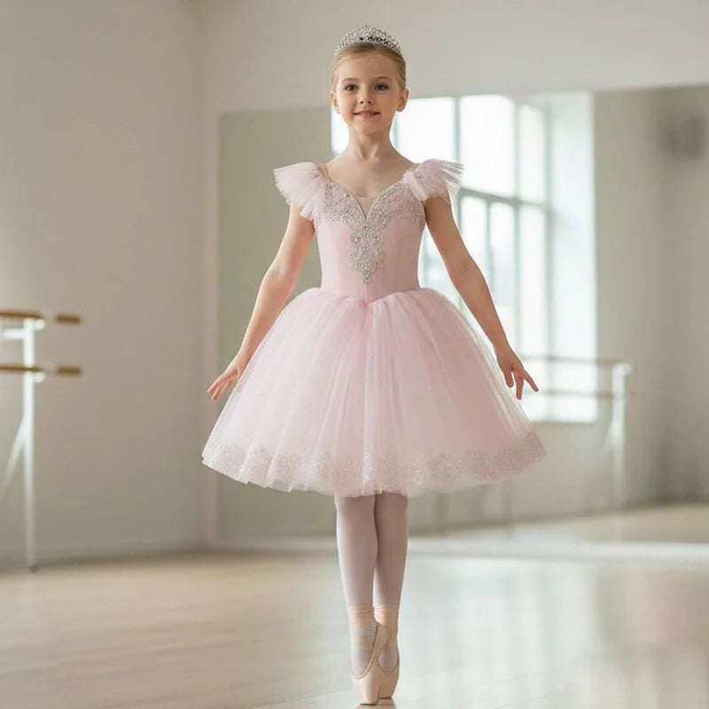 Professional Ballet Romantic Tutu Long Skirt Black Red Spain Dress Adult Children's Ballet Performance Dress