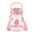Drink Bottle Custom Frosted Transparent Cute Cartoon Print Big Belly 1500ML Plastic Water Bottles With Straw and Rope for Girls