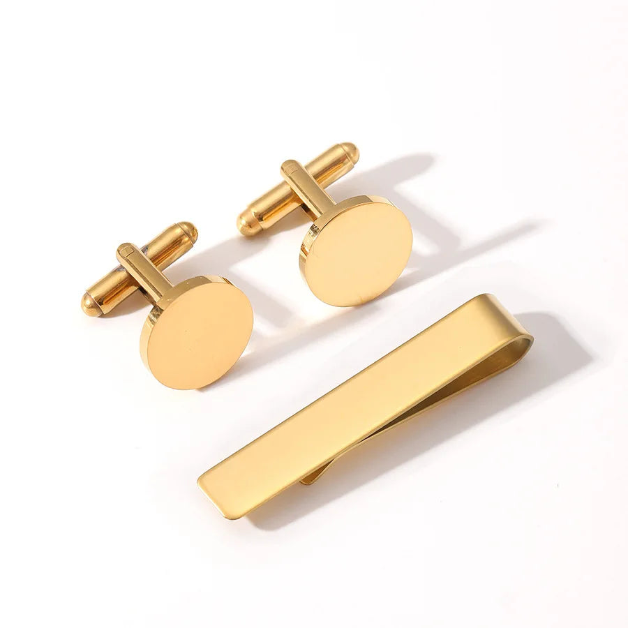 Custom Logo 15mm Stainless Steel Tie Clip and Cuff Links Set Men's Business Shiny Accessories for Wedding and Engagement