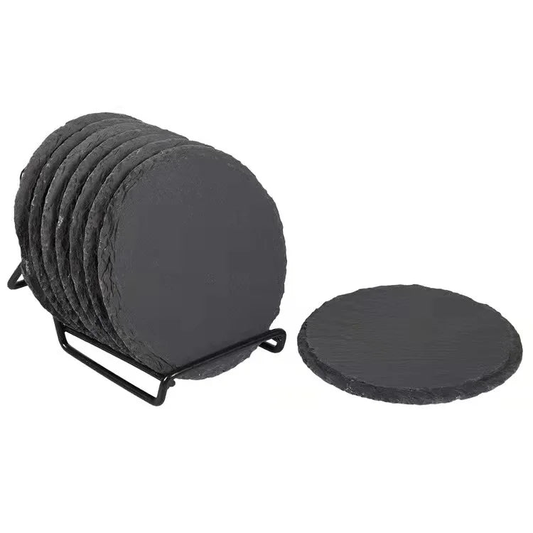 Round Slate Coasters Gem Circle Stone coaster Crystal Stone coaster Beer Coffee Bar Table Tea Cup Mat
