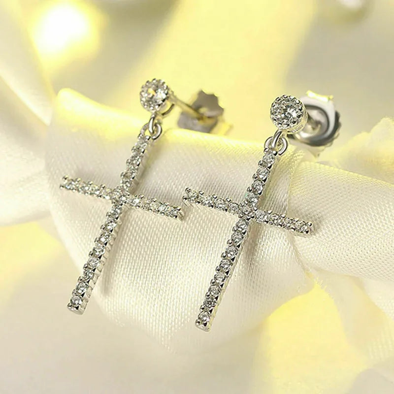 CAOSHI Punk Men Cubic Zirconia Dangle Earring Women Charm Cross Brass Earrings Hip Hop Imitate Moissanite Drop Earrings