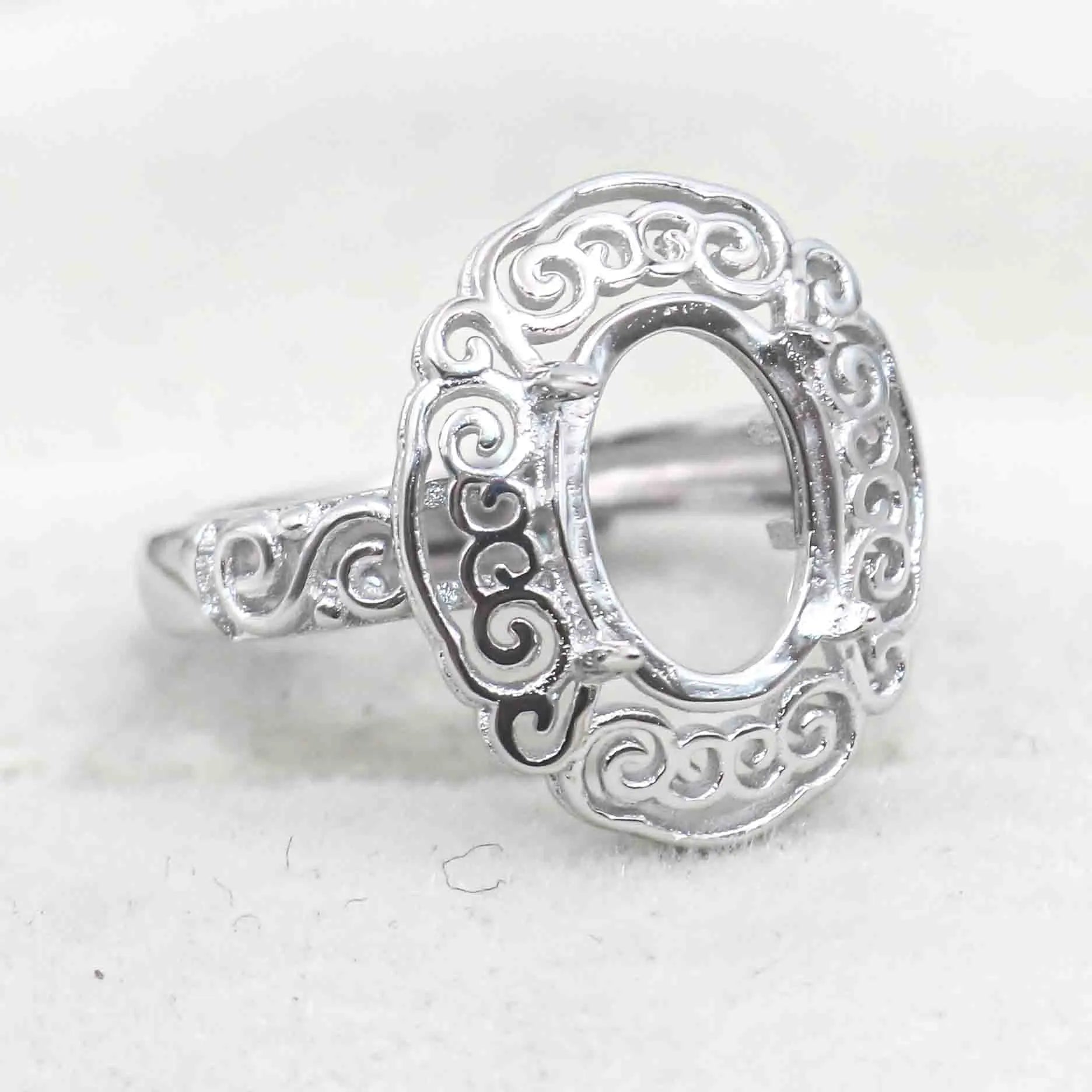 Sterling Silver 8*11mm Semi Mount Ring Frame Empty Blank Support Setting S925 Base Holder Without Center Stone for DIY Inlay