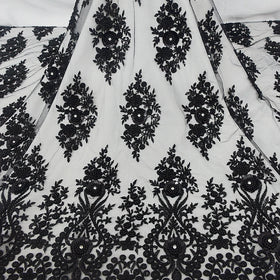HY2052 Top Beautiful Black 3d Flower Crystal Stones Lace Fabrics With French Sequins Lace Fabrics for Beaded Wedding Dress