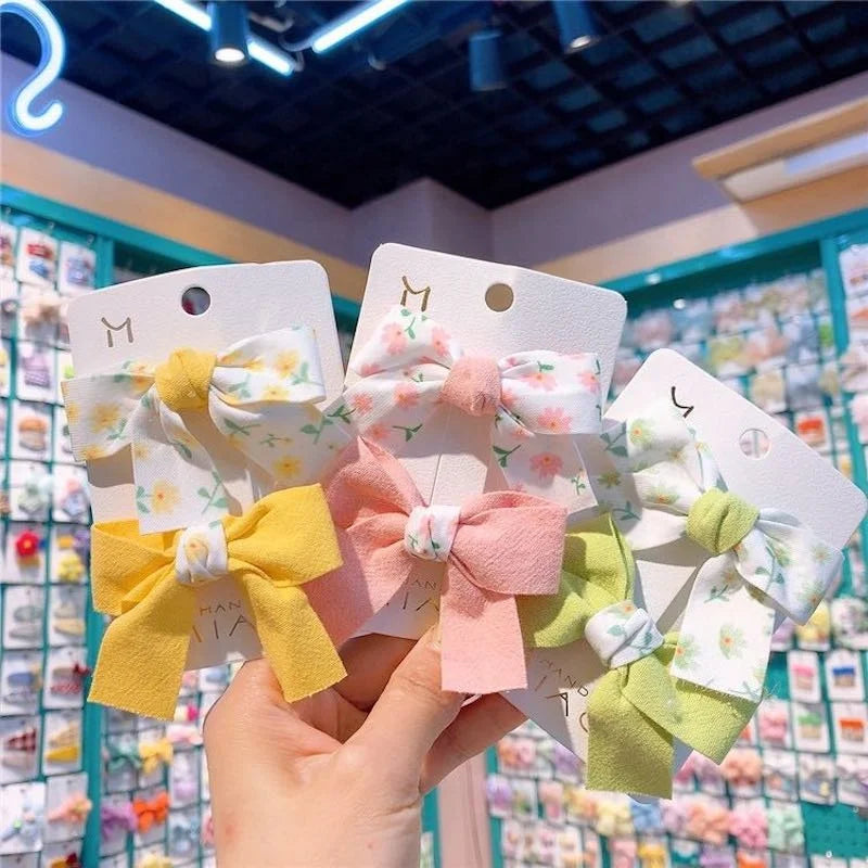 2022 Wholesale Cute Kids Hair Clip with Bow Knot New Design Fabric Hair Bows for Girls