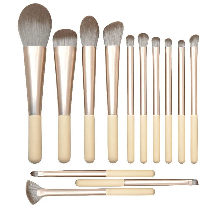 13pcs Oem Synthetic Professional Customize Luxury Beige Brushes Customised 2021 Long Ferrule Makeup Brush