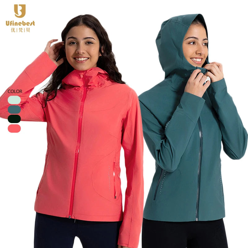 New Windproof Waterproof Seamless Recyclable Outdoor Sports Jacket Warm Breathable Running Fitness Women Hooded