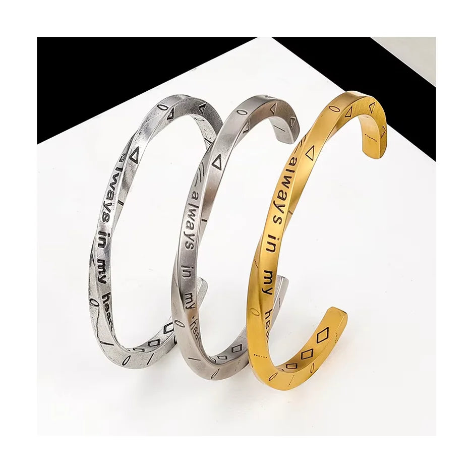 Pulsera Para Hombre De Metal Stainless Steel Engrave Letters Always in My Heart Bracelet Charm Bileklik Viking Vintage Bracelet