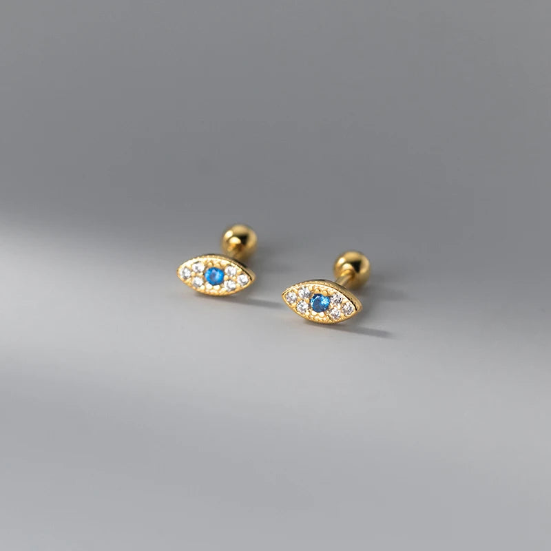 Fashion Simple Blue Zircon Screw Beads Evil Perforated Earrings Women's Jewelry 925 Sterling Silver Devil's Eye Stud Earrings