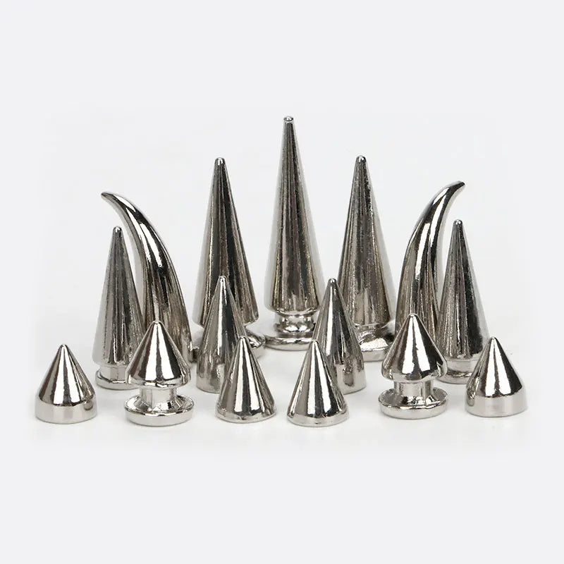 Silver Cone Bullets Studs and Spikes Craft Metal Punk Sharp Garment Rivets for Bag Shoes Dog Collars Leather Handcraft