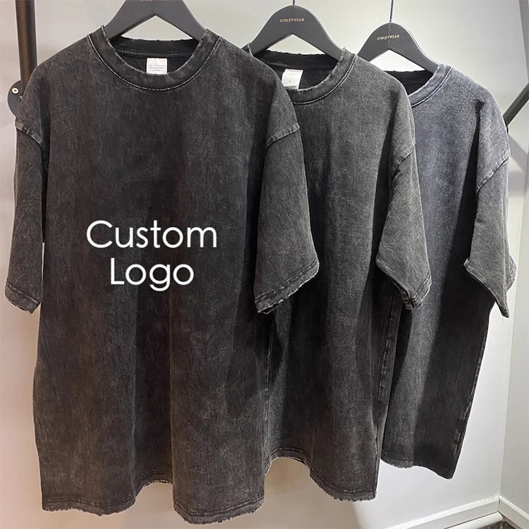 Custom DTG Printing Unisex Oversized round Neck T-Shirt Knitted Drop Shoulder Vintage Stone Acid Washed Ropa Hombres for Men
