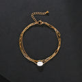 18k Gold Paperclip Chain Women's Fashion Accessories Double Layer Jewelry Stainless Steel Freshwater Pearls Charm Bracelets