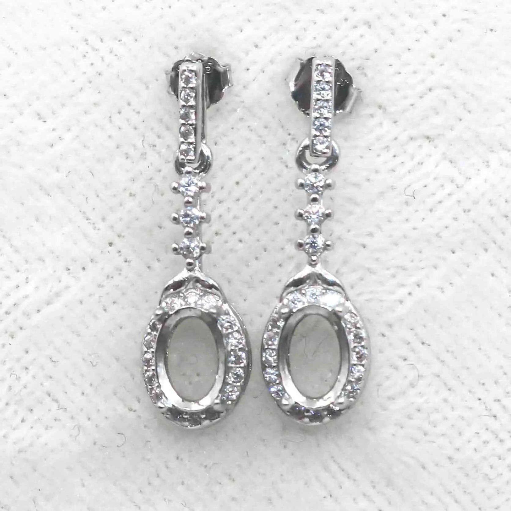 Sterling Silver 5*7mm Semi Mount Stud Eardrops Empty Frame Support Blank Setting S925 Base Without Center Stone DIY for Inlay