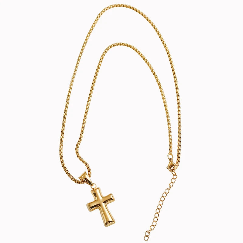 Wholesale Punk Style 18K Gold Plating Jesus Cross Necklace Stainless Steel Link Chain Cross Pendant Necklace