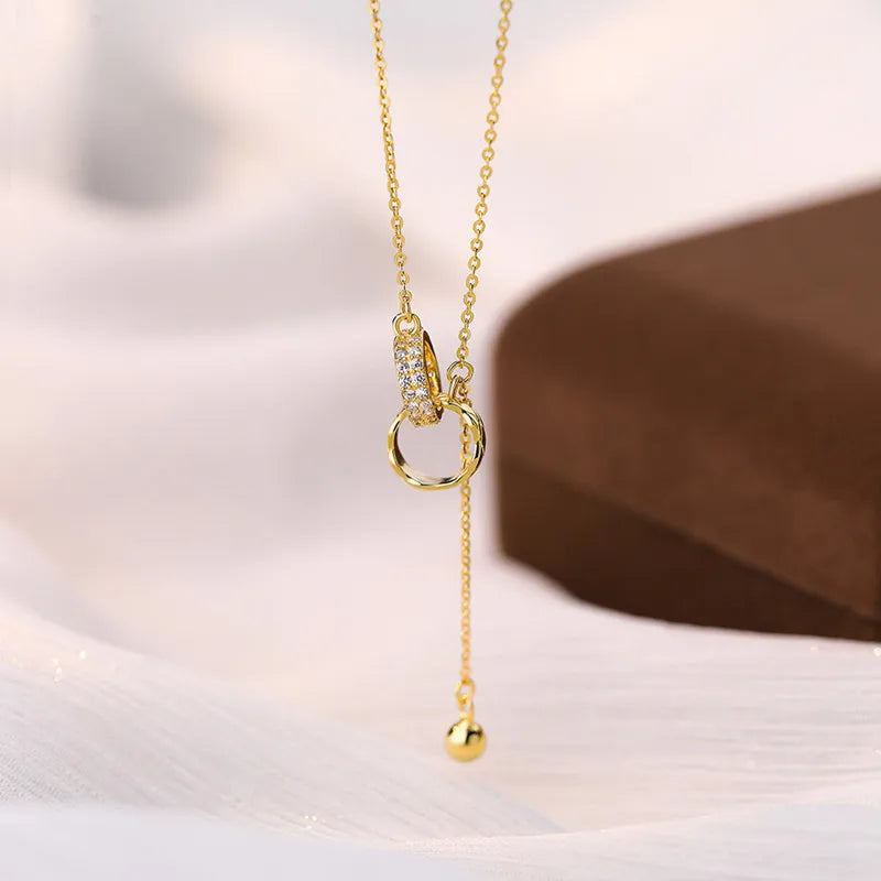 Dainty 925 Sterling Silver Round Circle Pendant Women Fashion Double Circle Pendant Long Chain Necklace