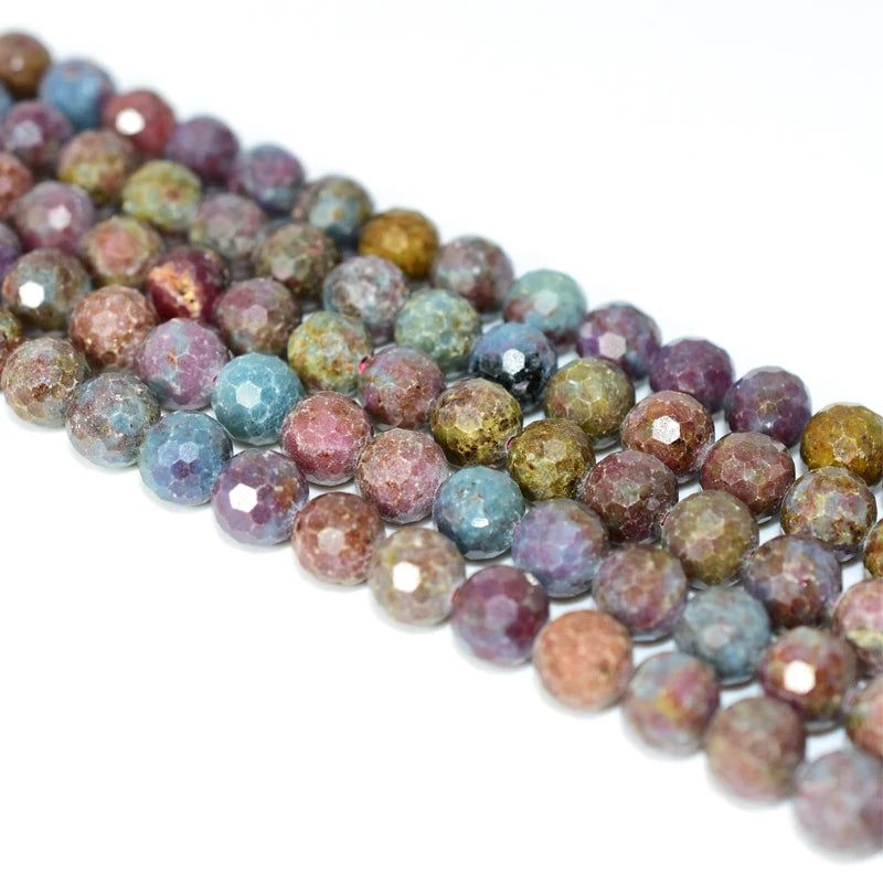Wholesale 8mm Natural Faceted Red Sapphire Loose Gemstone Beads for DIY Jewelry