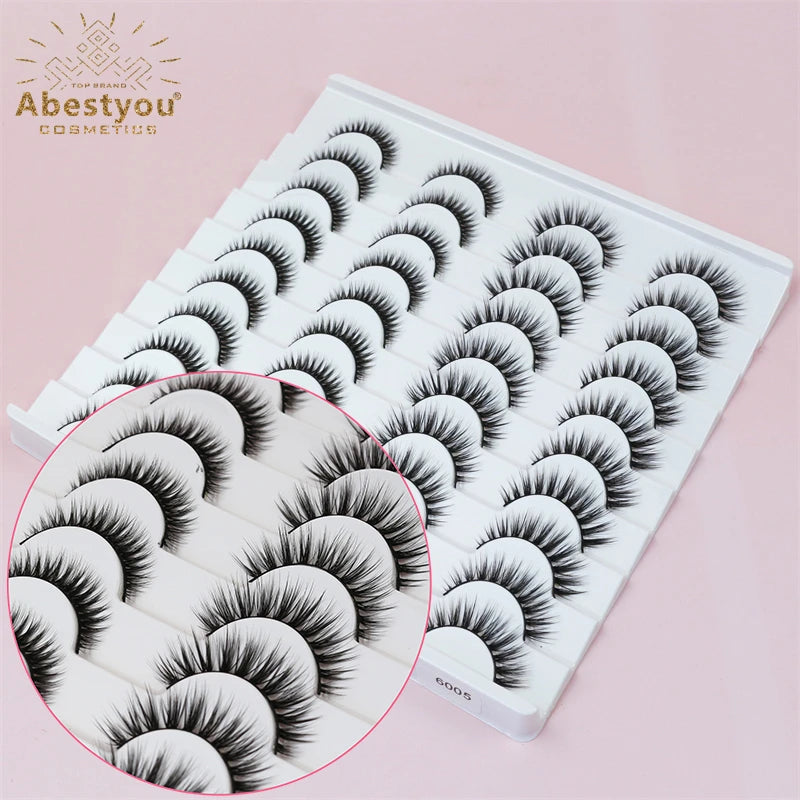 Abestyou 20 Pairs 3d Faux Mink Short Individual Lashes Wholesale Bulk Fake Full Strip Fluffy Short Natural Thin Fake Eyelashes