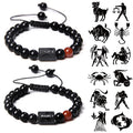 G1213 Adjustable Braided Rope 12 Horoscope Zodiac Sign Beads Couples Jewelry Bracelets Black Glossy Stone Charm Bracelet