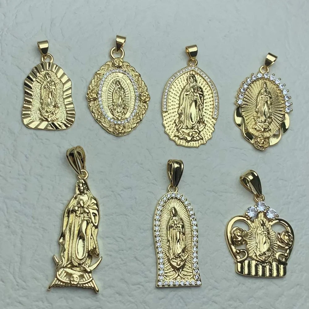 Wholesale Crystal Guadalupe Virgin Mary Pendants Charms for Jewelry Making Women Men Classic Religious Necklace Accessories