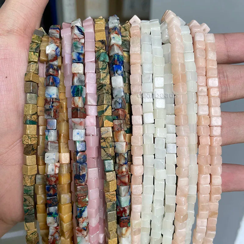 Natural Box Gemstone Bead Hand Cut Smooth Cube Stone Beads for DIY Jewelry Making Beads Supplies 2 3 4 6 8mm 38cm Strand