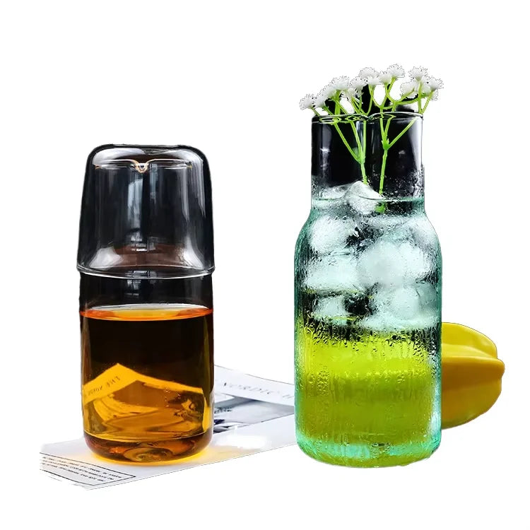 Wholesale Handmade Borosilicate Bedside Water Picther Summer Beverage Milk Jug Glass Carafe With Cup for Restaurant Canteen