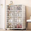 Haogle Factory OEM 4Layers Foldable Plastic Shoe Storage Boxes With Wheels Stackable Closet Organizer