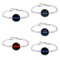 Manufacturer Back the Blue Line Policeman Polices Lives Matter Firefighter Fire Fighter Fireman Glass Cabochon Bangle Bracelet