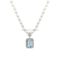 Luxury 18k Real Gold Diamond and Emerald Shape Aquamarine Pendant With Rice Pearls Necklace Charm Fine Jewelry Choker